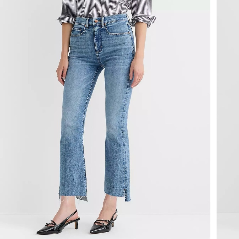 LOFT Step Hem High Rise Kick Crop Jeans in Classic Mid Wash